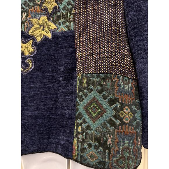 Indigo Moon Womens Jacket Patchwork Blue Green Gold Floral Tapestry Eclectic - Picture 6 of 9
